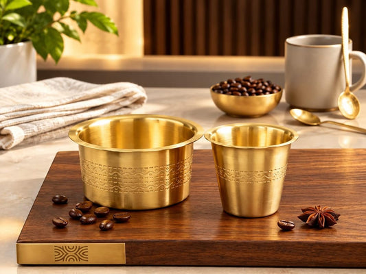 2 Dabara Set with 1 Coffee Filter, Engraved Design – Wave