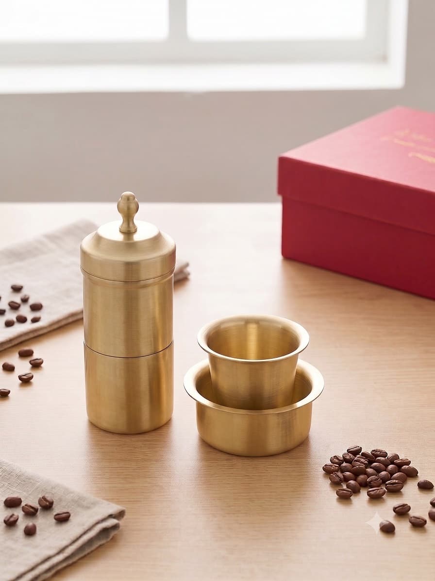 AKSORA Classic Plain Brass Coffee Dabara Gift Set