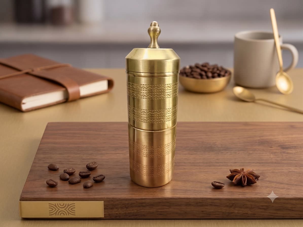 AKSORA Engraved Wave Brass Coffee Dabara Gift Set