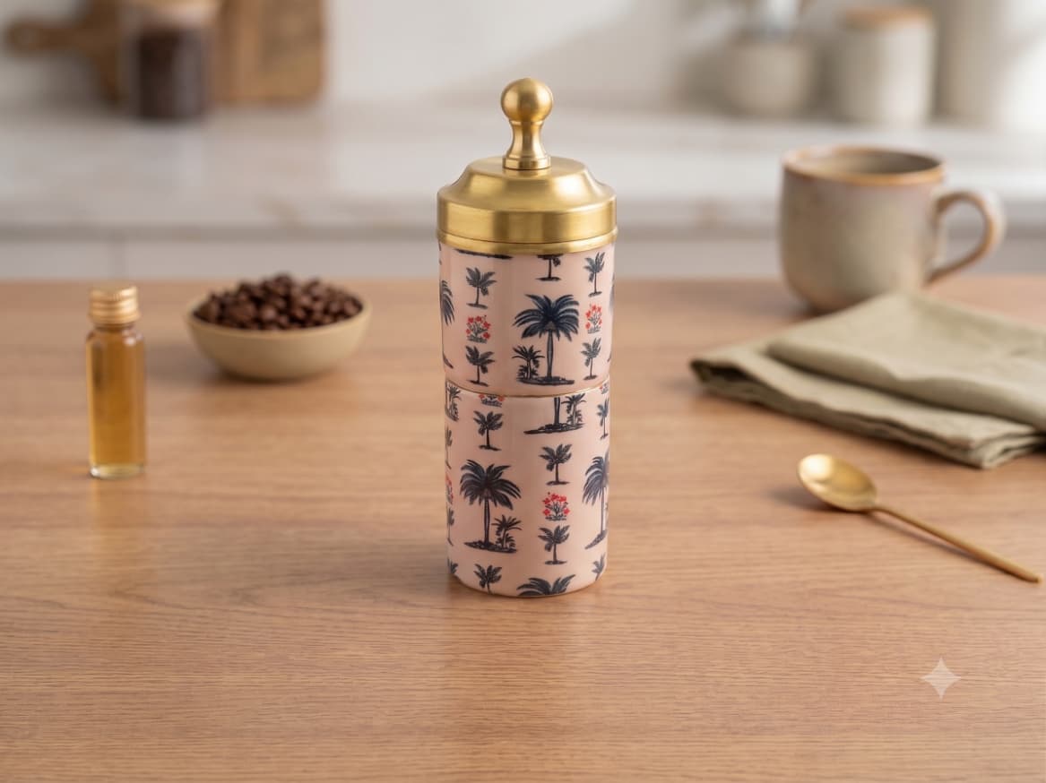 AKSORA Off White Palm Print Brass Coffee Dabara Gift Set detailing and craftsmanship