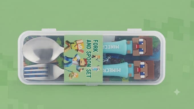 Mine craft Kawaii Character Stainless Steel Spoon & Fork Set