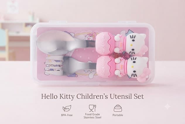 Hello Kitty-Kawaii Character Stainless Steel Spoon & Fork Set