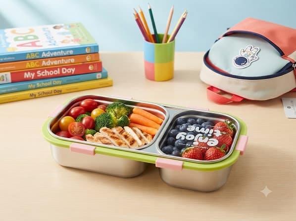 Two-Compartment Stainless Steel Lunch Box