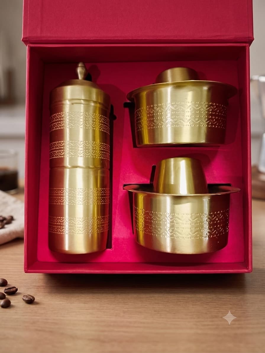 AKSORA Engraved Wave Brass Coffee Dabara Gift Set