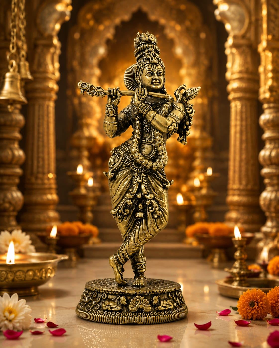 Brass Krishna Ji Statue 5.5 Inch Decorative Figurine