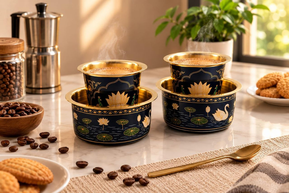 2 Dabara Set, Enamel Design – Cobalt Blue Aquatic Lotus